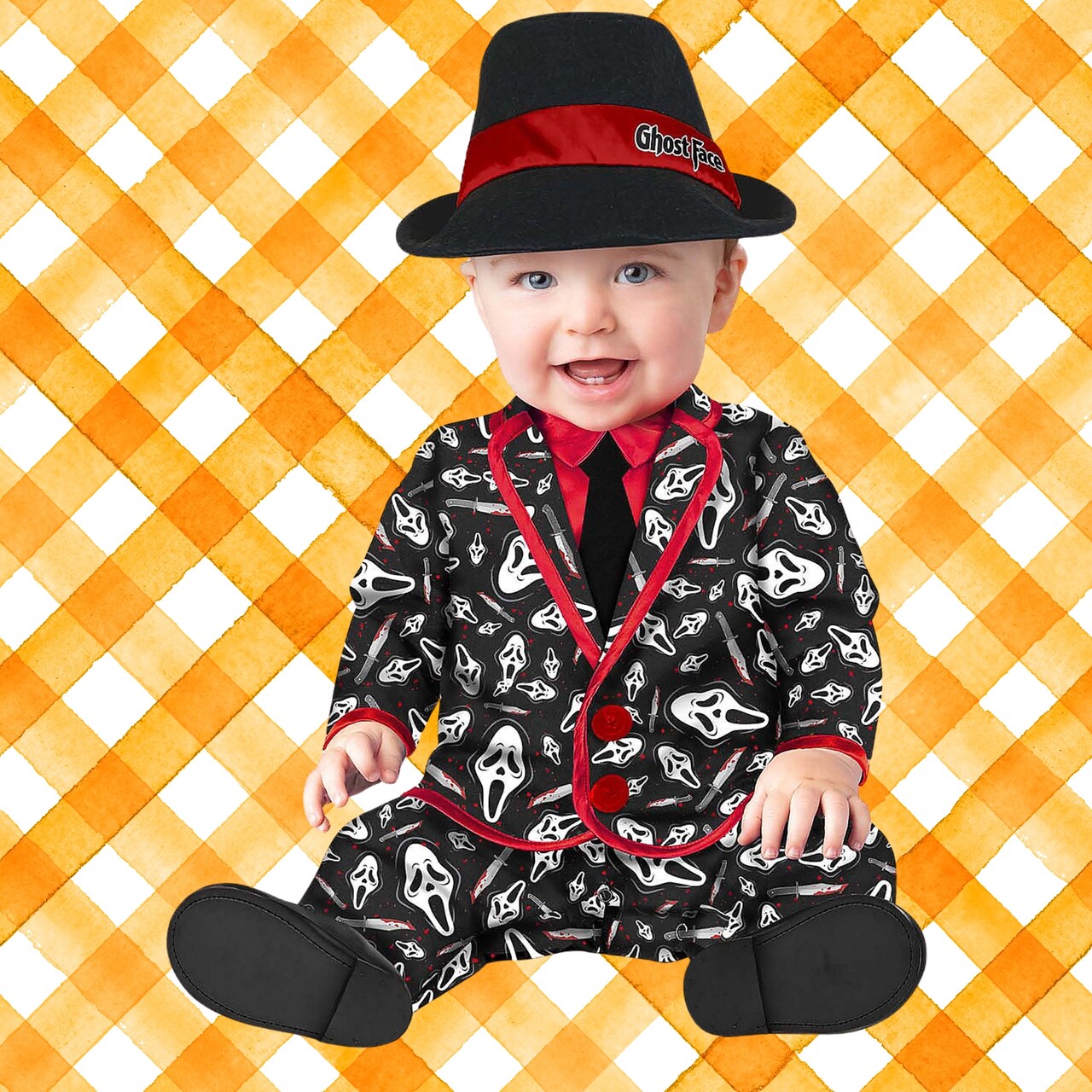 Toddler Scream Ghost Face Party Suit Costume Halloween Jumpsuit Hat Red Shirt Black Tie Outfit